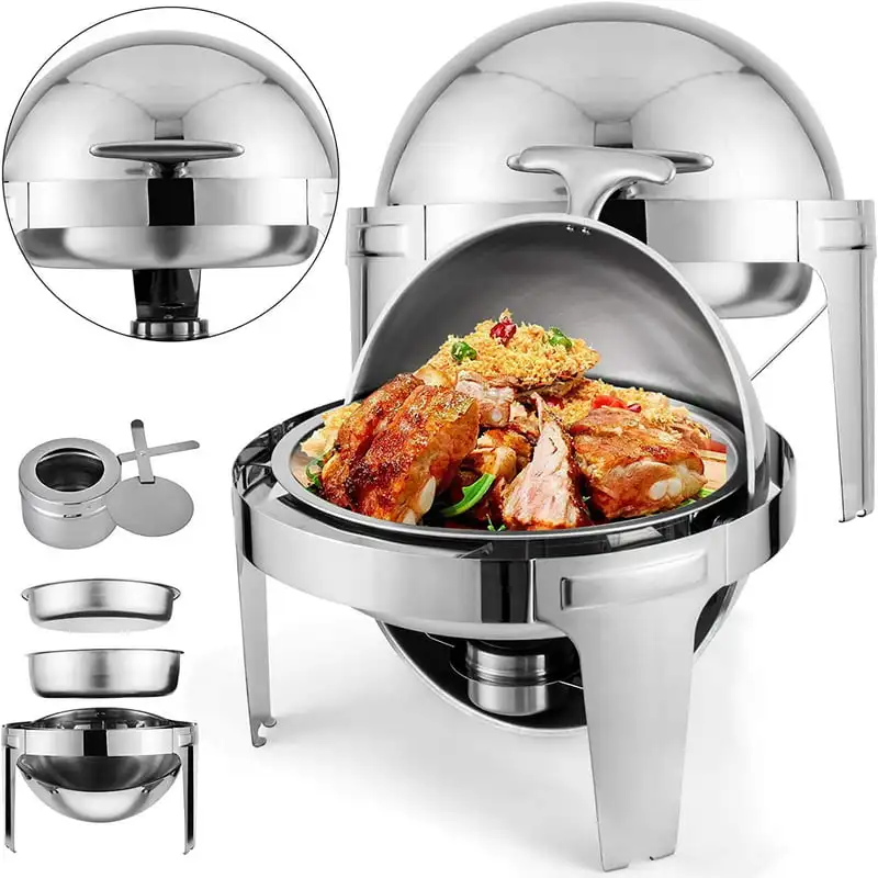 

Packs Stainless Steel Chafing Dish 6 Quart Round Chafer Roll Top Chafer for Catering Buffet Warmer Set with Pans and Fuel Holder
