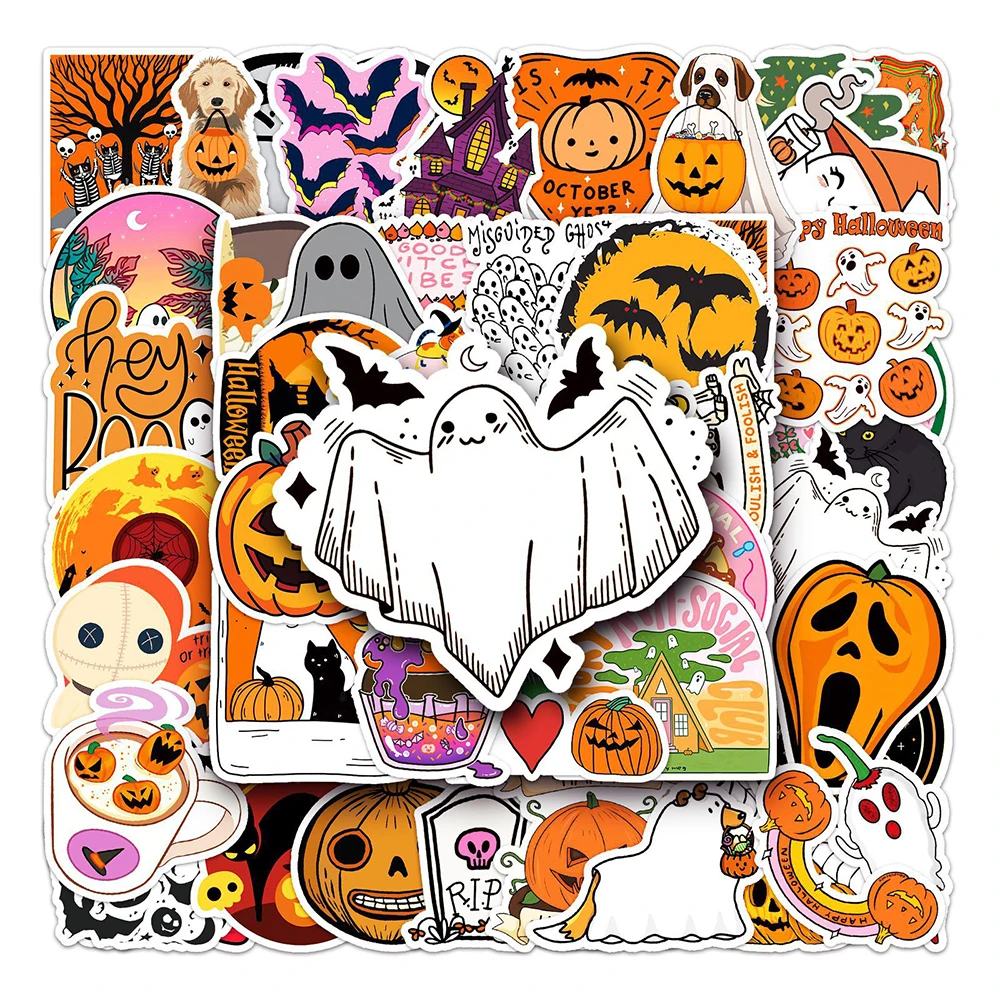 

10/30/50pcs Halloween Cartoon Stickers Cute Ghost Pumpkin Decals Kids Toy Decoration DIY Phone Laptop Helmet Fridge Car Sticker