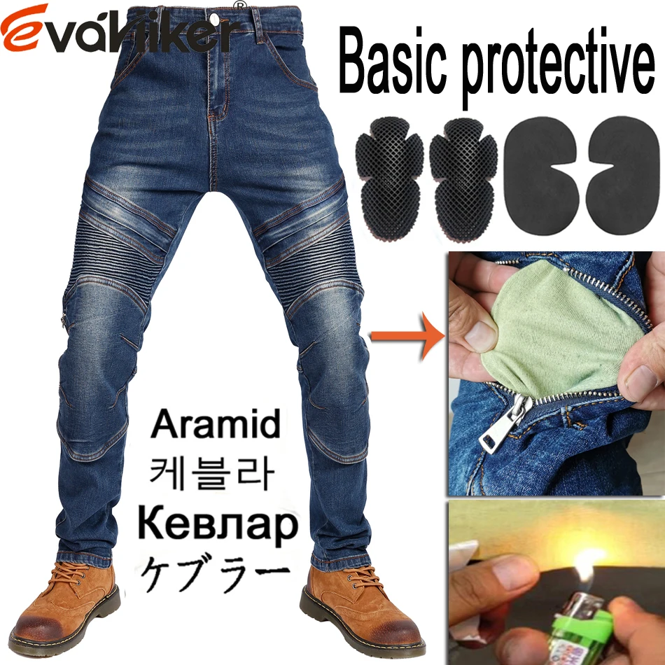 Aramid Men Motorcycle Pants Motorcycle Jeans Protective Gear Riding Touring Black Motorbike Trousers Blue Motocross Jeans F-031