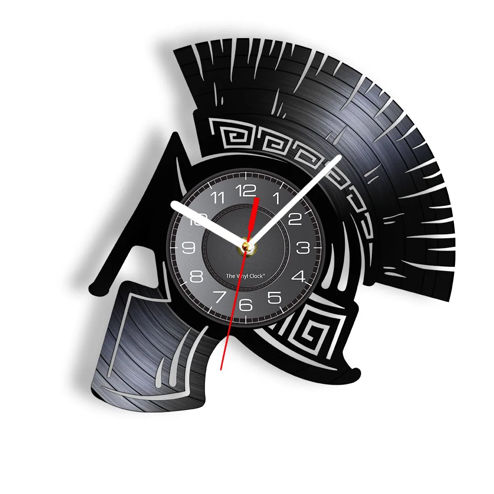 

Ancient Knight Greek Roman Warrior Spartans Vinyl Wall Clock Medieval Gladiator Maximus Viking Helmet Vintage Wall Decor Watch