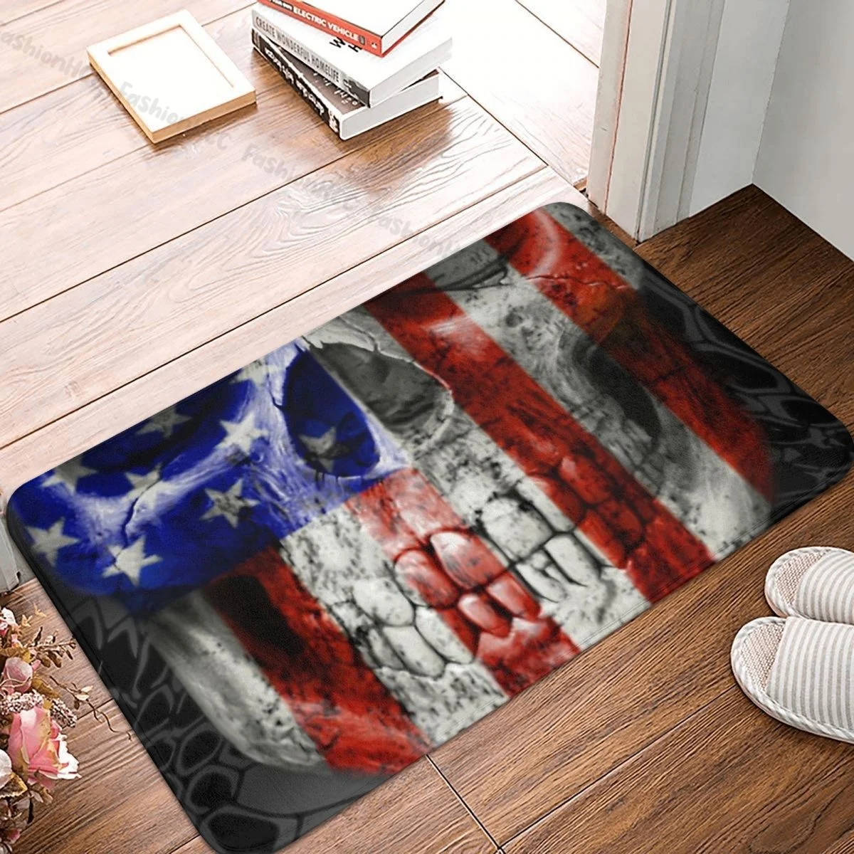 

Bath Mat American Flag Veteran Patriot Skull_61533496 Doormat Flannel Carpet Outdoor Rug Home Decoration
