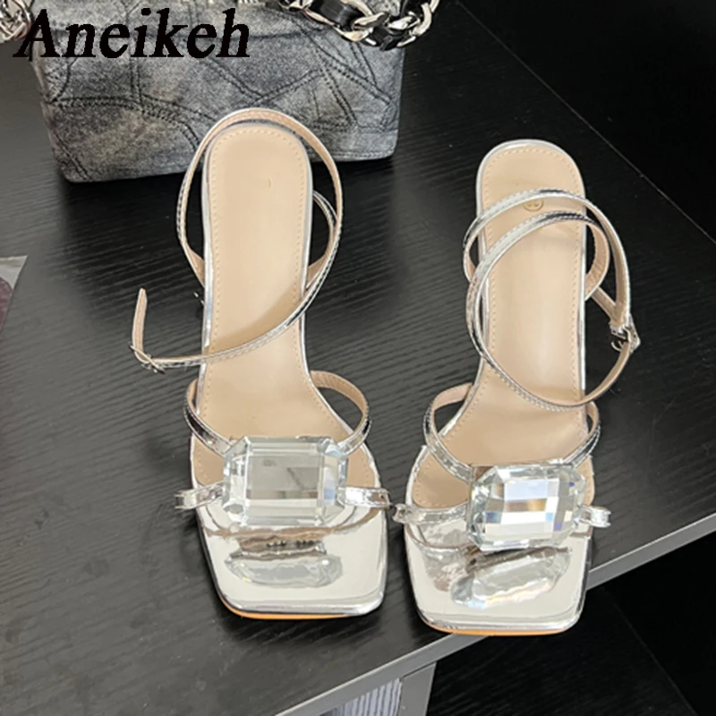 Женские туфли с открытым носком Aneikeh2024 пикантные лаковые кожаные квадратным и