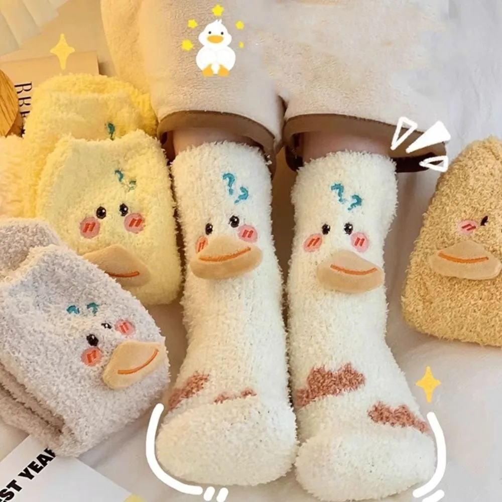 

Comfortable Autumn For Women Knitted Plush Novelty Solid Color Duck Socks Middle Tube Hosiery Cartoon Socks Thickened
