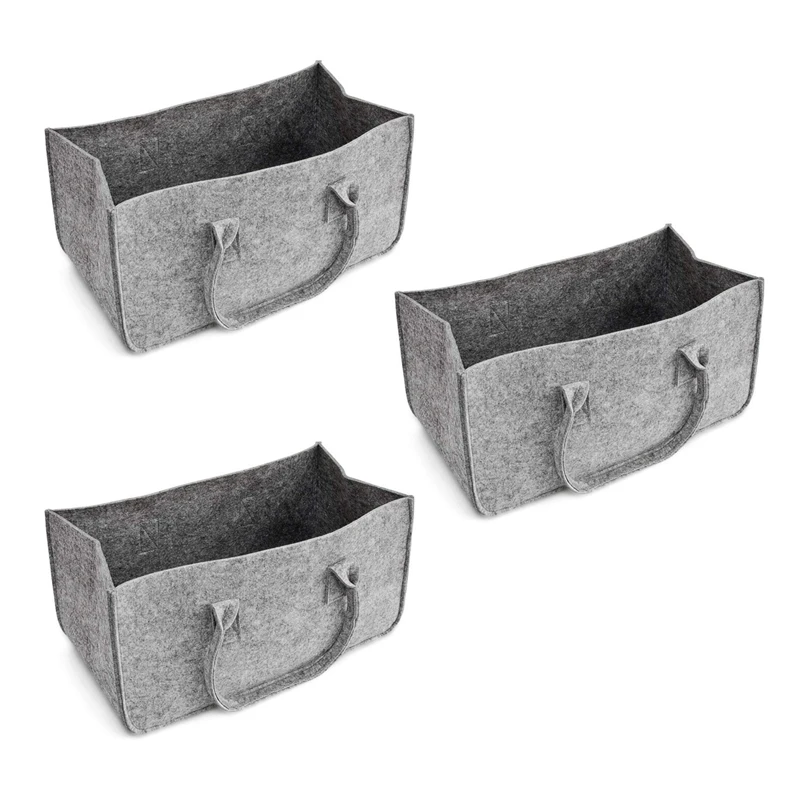 

3X Felt Purse, Felt Storage Bag Large Capacity Casual Shopping Bag - Gray