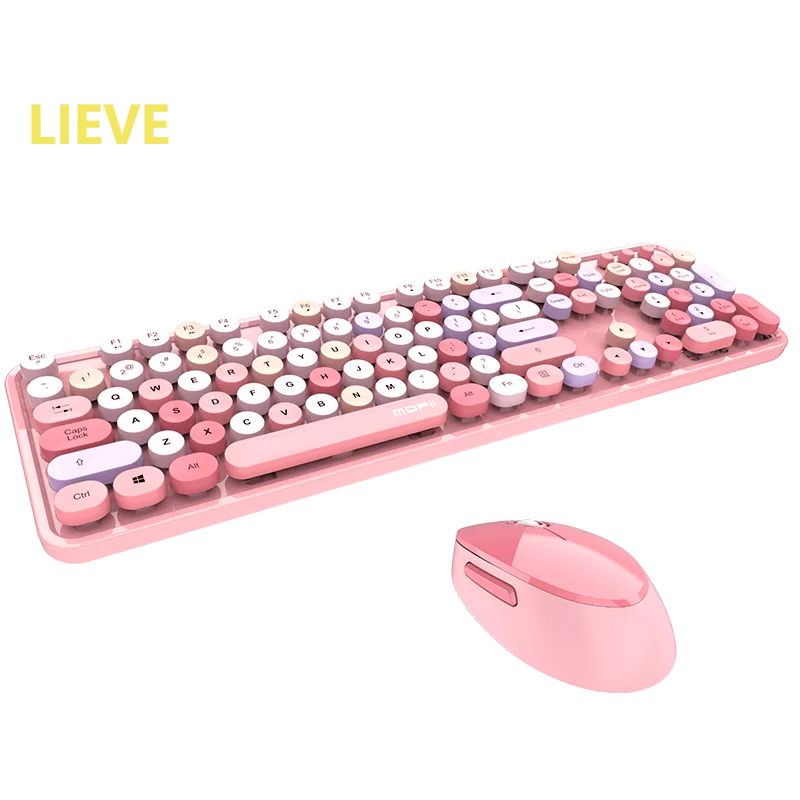 

Wireless Keyboard And Mouse Combo Blue Retro With Round Keycaps 2.4GHz Dropout-Free Connection Cute For