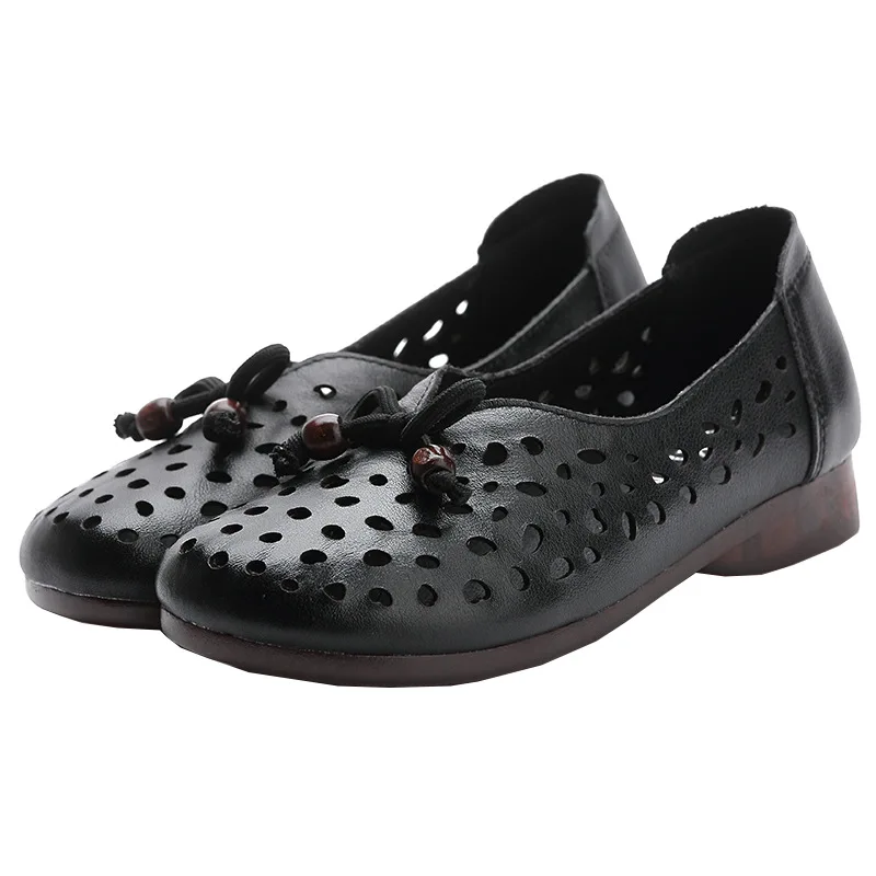 

2022 New Summer Hollow Hole Shoes Women Genuine Leather Sandals Breathable Comfort Non-slip Flat Sandals Fashion Casual Shoes