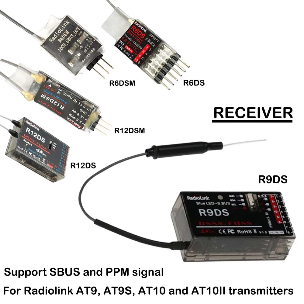 

Radiolink Receiver 2.4G 10-channel R12DSM R12DS R9DS R6DSM R6DS For transmitters