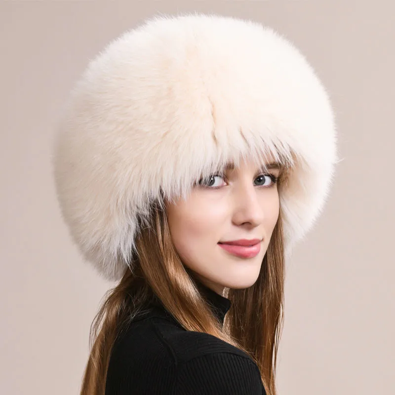 

Fashionable New Winter Hat. Genuine High Quality Fox Fur Knitted Korean Warm Ear Protection Hat