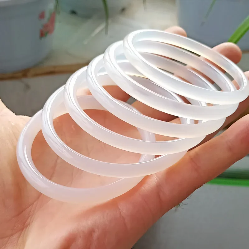 Агатовый ледяной белый нефритовый браслет Marrow женский круглый Dingdang камень