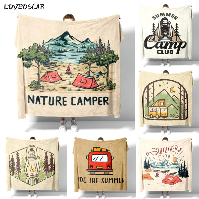 

Go Happy Camper Korea Plaid Children Throw Double Anime Blanket Beige Tapestry Sofa Cover Fluffy Soft Couch Useful Thing Home