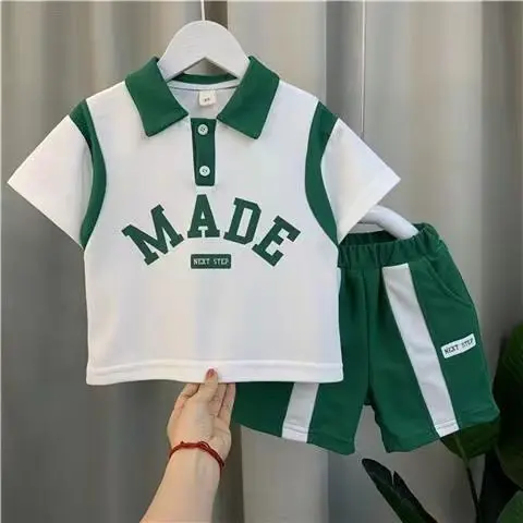 Boys' Summer Suit 2022 New Cool Handsome Boy Polo Shirt Shorts Fried Street Children's Two-Piece Suit