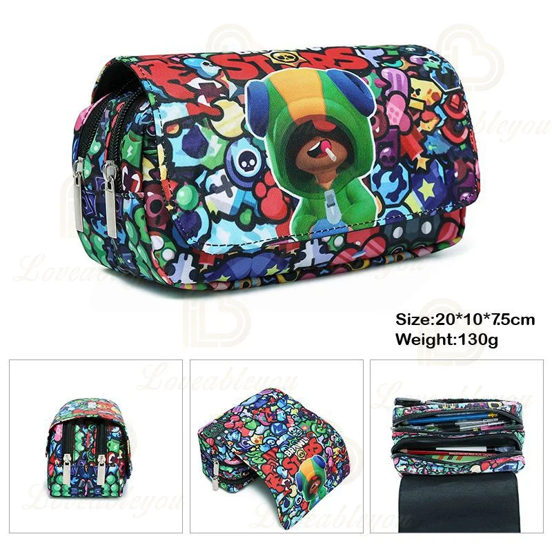 

Crow Browlerss Kids Stars Print Pencil Case Leon Game Canvas Stretch Double Layer Large Capacity Pencil Box School Stationery