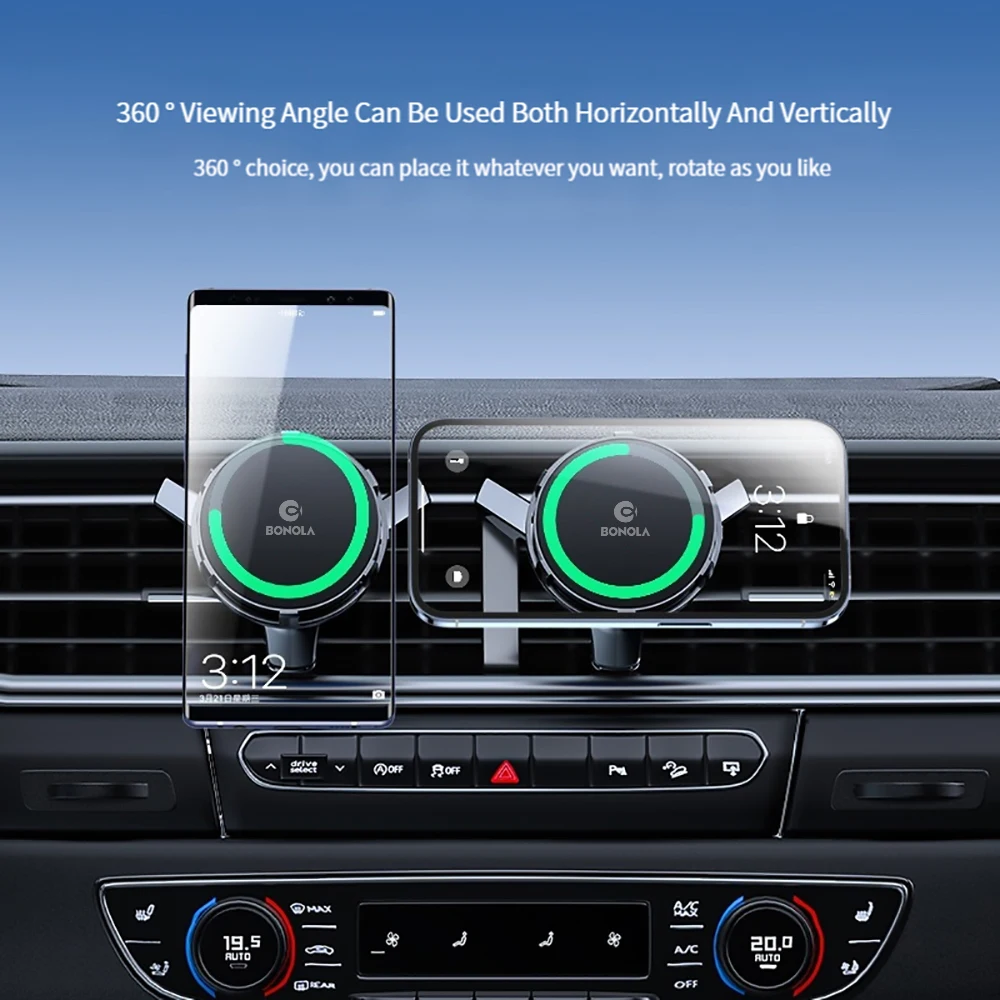 Bonola Magnetic Car Wireless Charger Cooler Mount 15W Fast Wireless Charging for Universal Vehicle Air Vent Cooling with Light