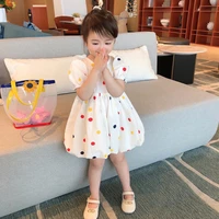 childrens clothing dress puff sleeve polka dot print sweet casual princess dresses cotton 2 7 year bebe fashion quality garment