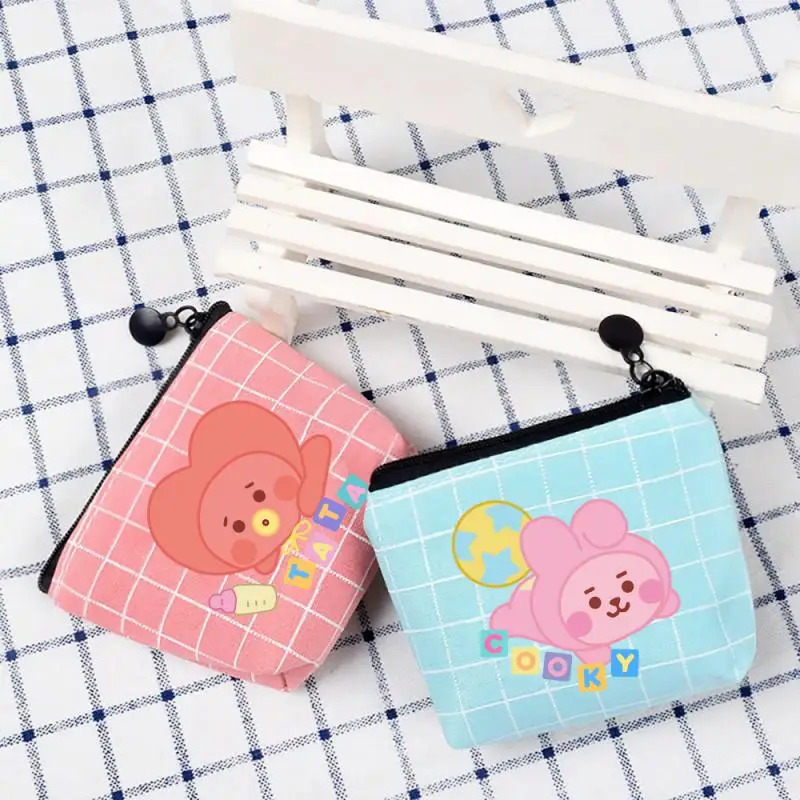 

Kawaii Bt21 аниме хобби ТАТА чимми Кулинария искусственная кожа детская бутылка клетчатая печать Монета Сумка для хранения молнии