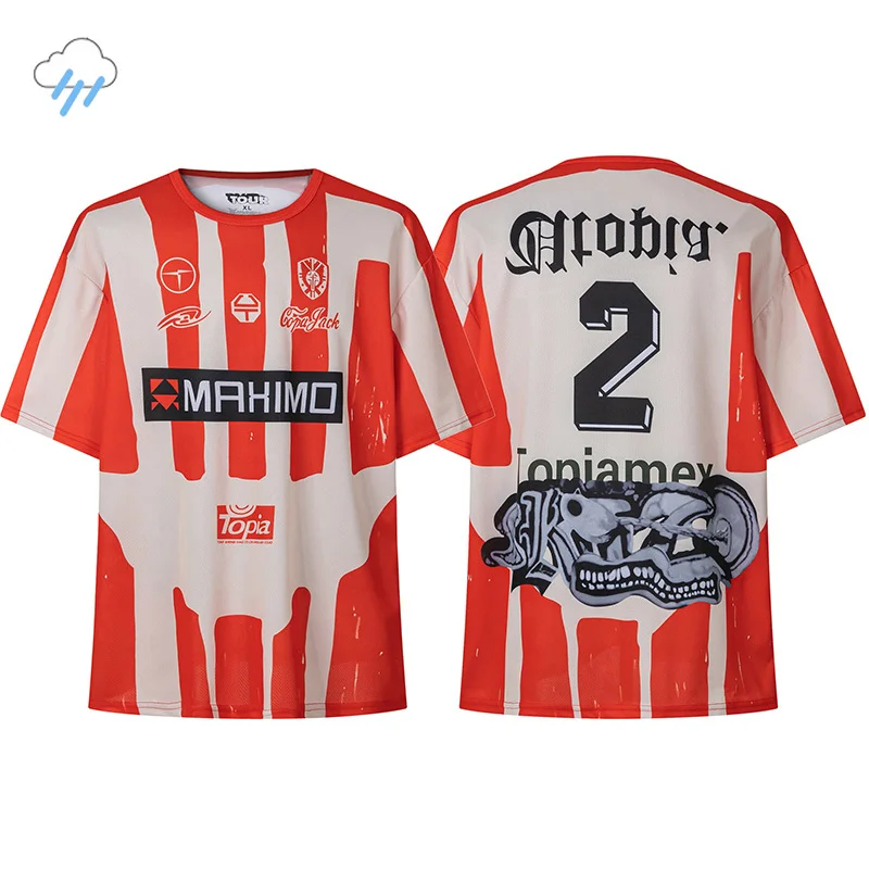 Футболка из сетки в красную полоску для мужчин и женщин уличная футболка