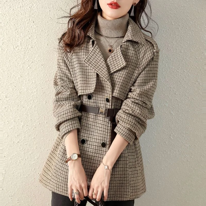 

2023 Autumn and Winter Korean Version Casual Slim and Foreign Versatile Temperament Reduced Age High Grade Woolen Female Coat