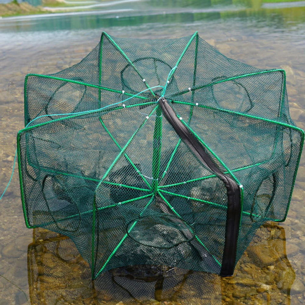 

6/8/12 Holes Folded Portable Hexagon Fishing Net Crayfish Fish Automatic Trap Shrimp Carp Catcher Cages Mesh Nets CrabTrap