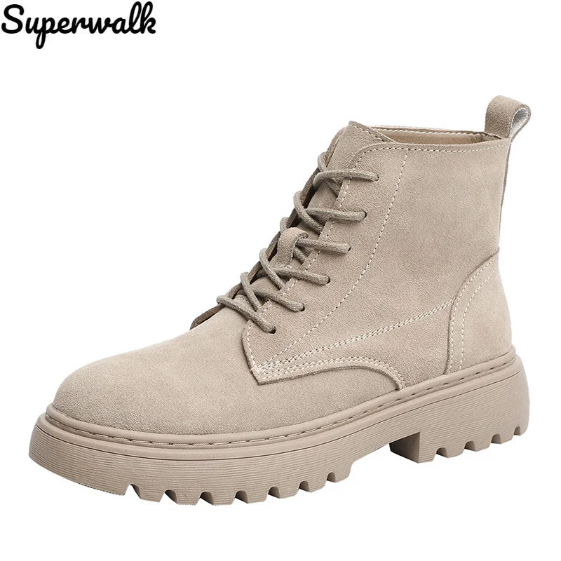 

Женские ботинки челси, замшевые кожаные ботильоны, женские осенние короткие ботинки без шнуровки на платформе, модные ботинки, женская нова...