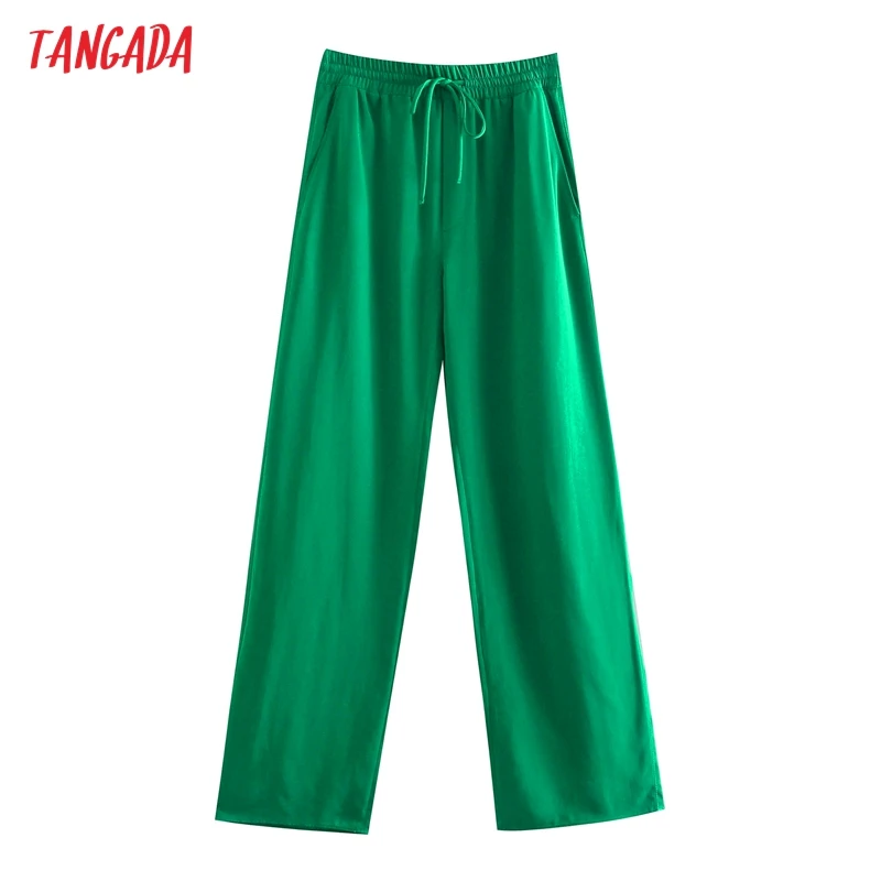 

Tangada Fashion Women Green Casual Long Pants Trousers Vintage Style High Street Lady Pants Pantalon 5Z68