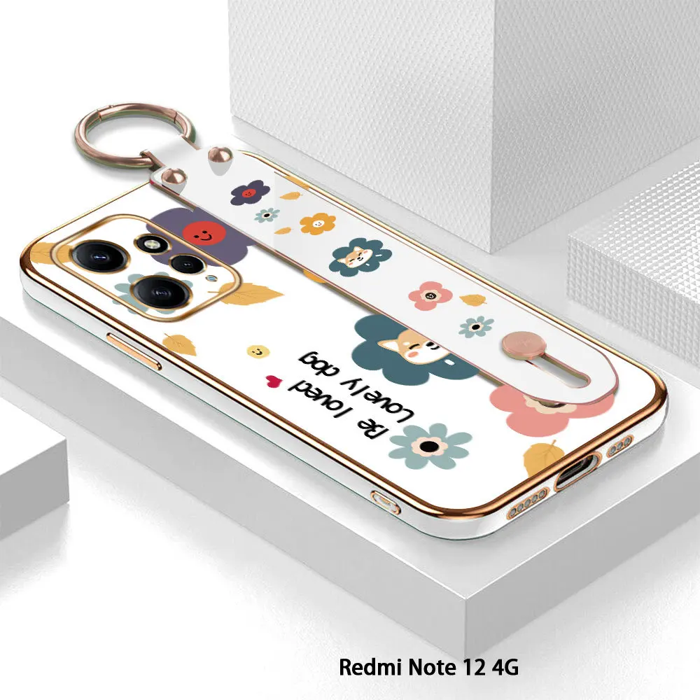 

(With Wristband) For Xiaomi Redmi Note 12 Pro 4G 5G Note 12S Flower Back Cover Case Luxury Plating TPU Phone Cases