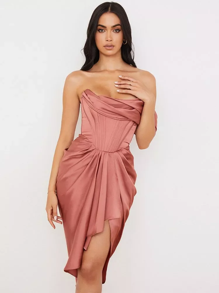 

Women Dresses Summer 2021 Pink Party Dress House of Cb Dress Satin Bodyocn Dress Draped Sexy Celebrity Evening Club Dress