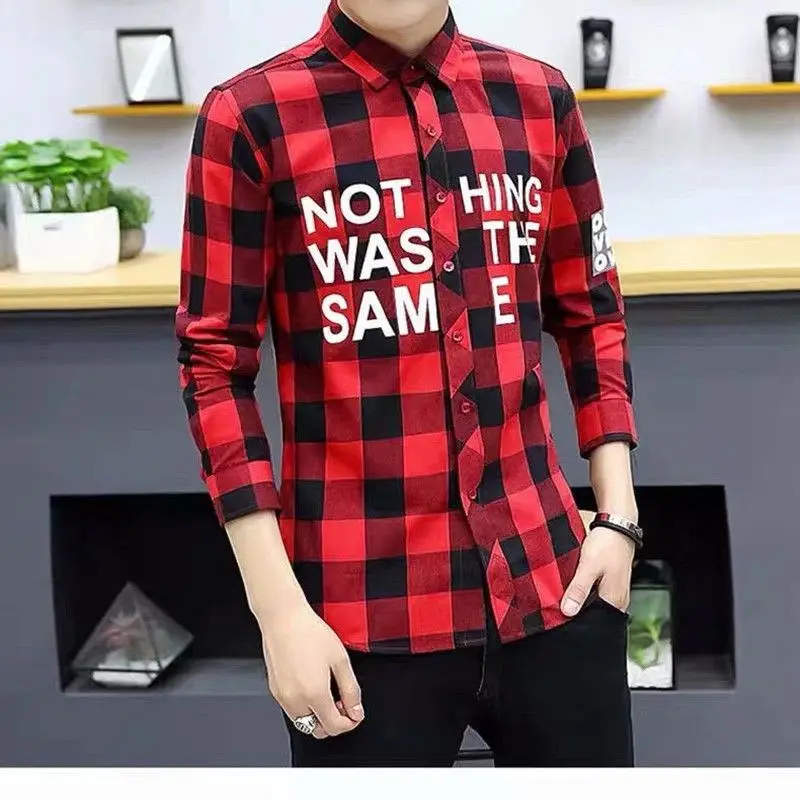 Spring Autumn Korean Plaid Trend Fashion Shirt Man Long Sleeve Temperament Loose Blouse Male All Match Casual Streetwear Clothes