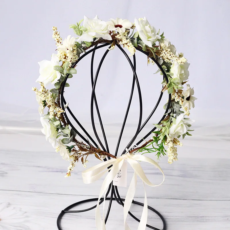 New Bohemian Flower Crown Wedding Wreath Hairband Beach Party Floral Girls Hair Accessories Christmas Headband Garland Headpiece images - 6