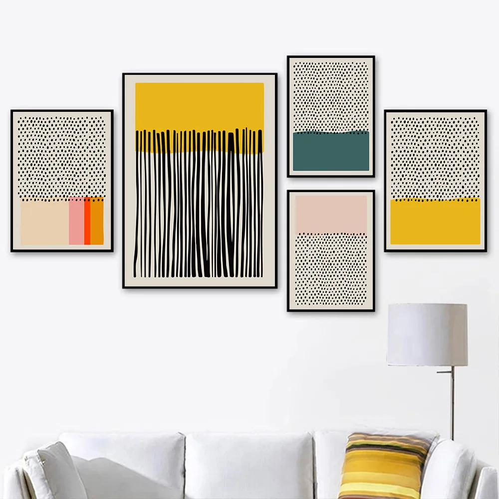 

Абстрактная цветная линия настенная живопись на холсте геометрический желтый зеленый розовый плакат и печать минималистская картина гале...