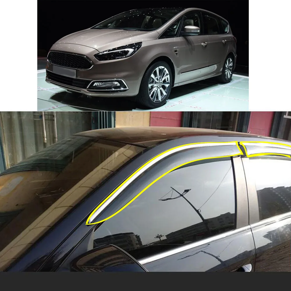 Car Sticker Plastic Window Glass Wind Visor Rain/Sun Guard Vent For Ford S-Max SMax 2006-2007 2008 2009 2010 2011 2012 2013 2014