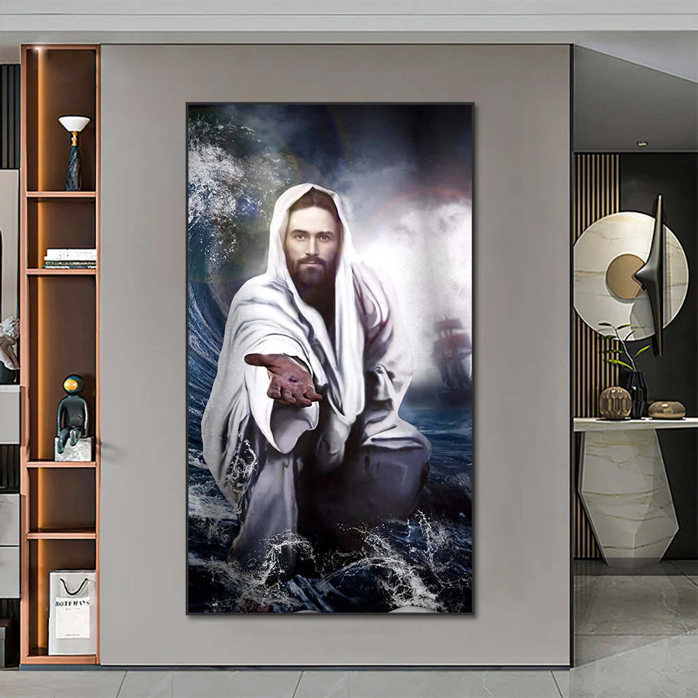Абстрактная Картина на холсте с изображением Иисуса стоя воде современные