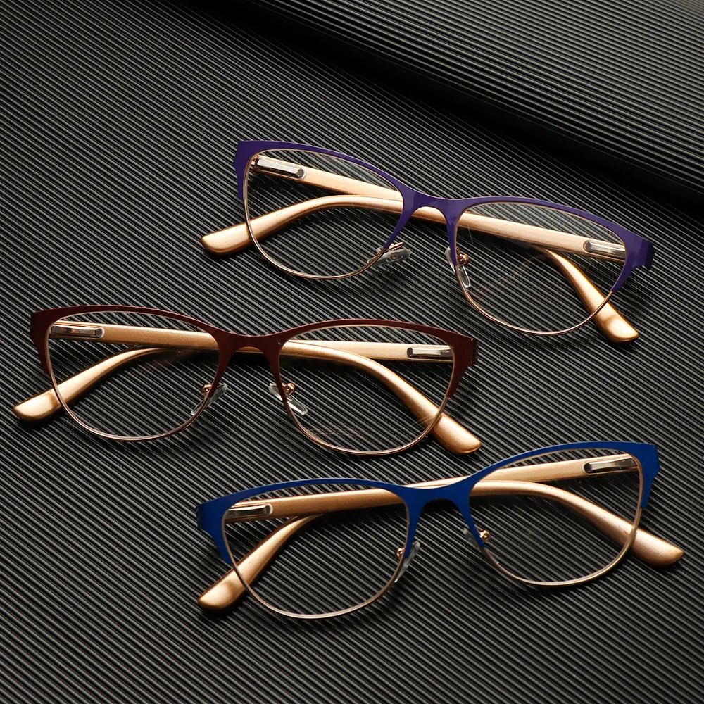 

Fashion Semi Rimless Reading Glasses Unisex Metal Cat Eye Presbyopic Eyeglasses Frames Women Optical Eyewear Diopter +1.0 +3.5