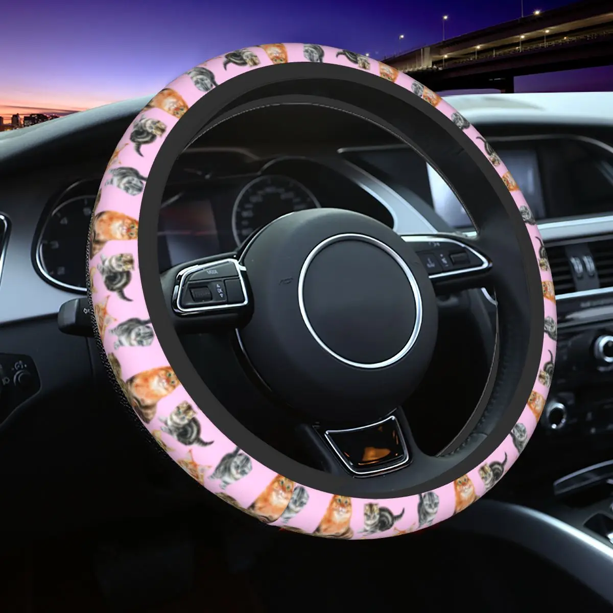 

37-38 Car Steering Wheel Covers Cute Cat Soft Animal Pet Braid On The Steering Wheel Cover Auto Decoration Auto Accessories