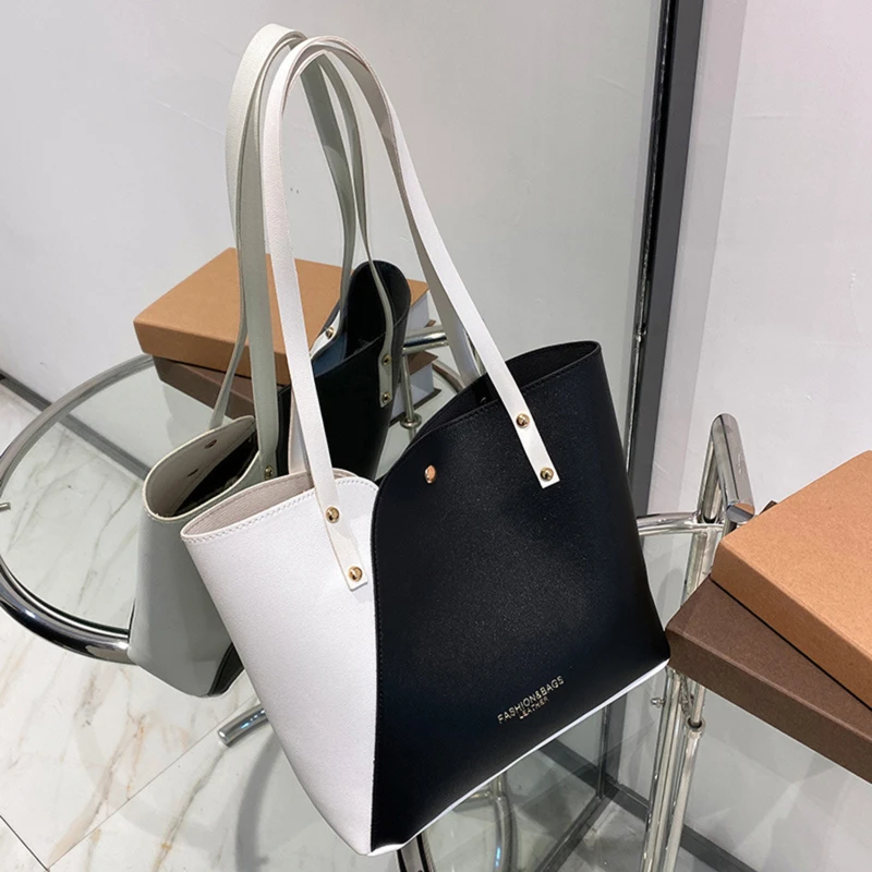 

Large Pu Leather Tote Bag Women Big Capacity Shopping Handbag Simple Ladies Shoulder Bag Reusable Designer Handle Bags Hot Sale