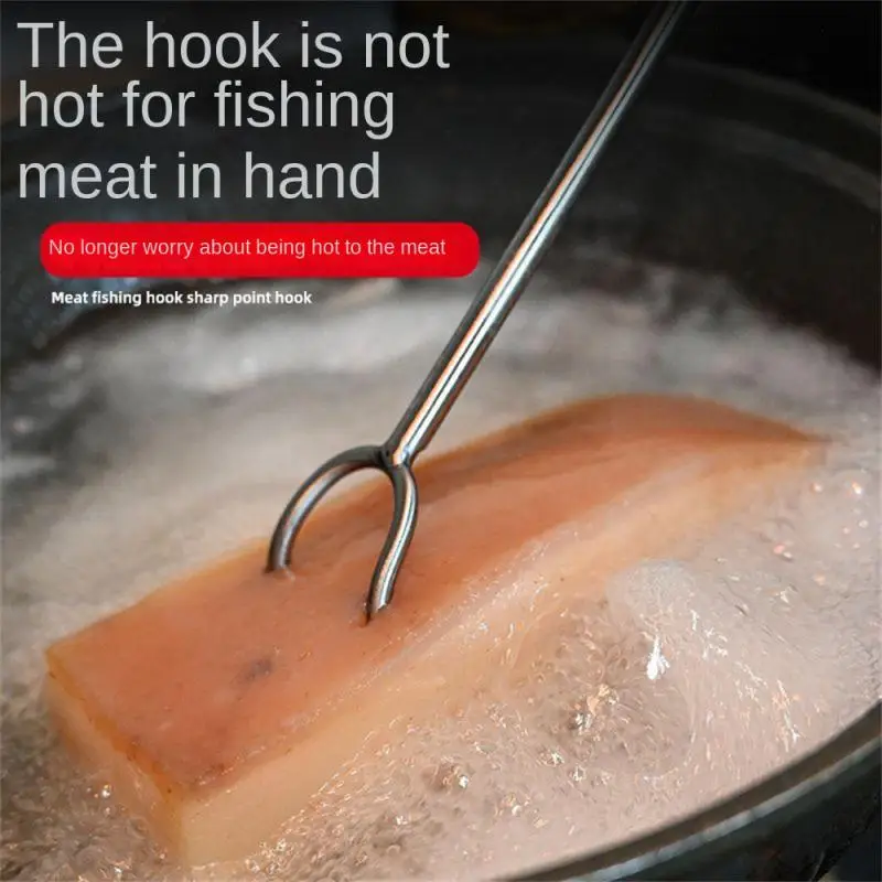 

Pork Hook Meat Hook Anti-scalding Wood Handle Cooking Utensils For Food Flipping Stainless Steel Grabbing Hook Long Handle Bold