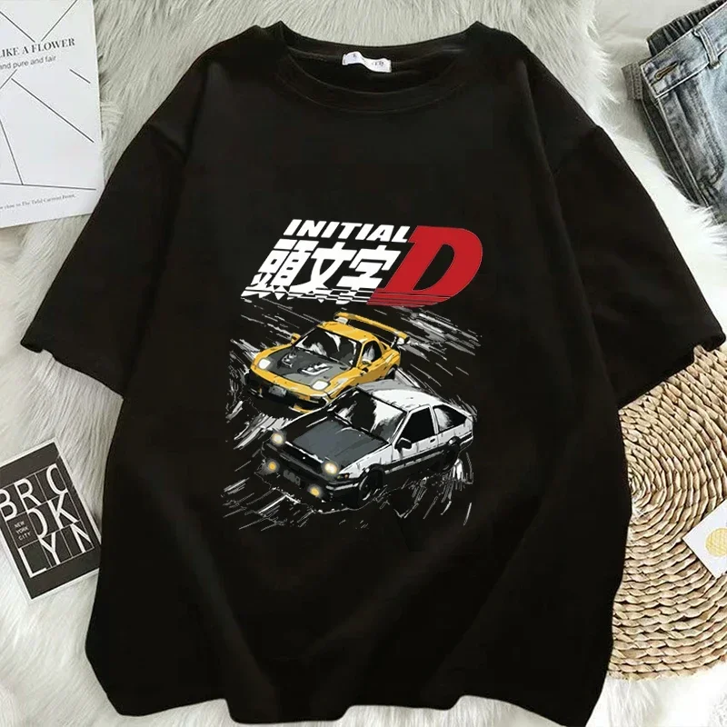 

2023 Summer Women T Shirt AE86 Print Anime Initial D T-shirt Short Sleeve Casual Tshirt Racing Drift Car Graphic y2k Clothes Top