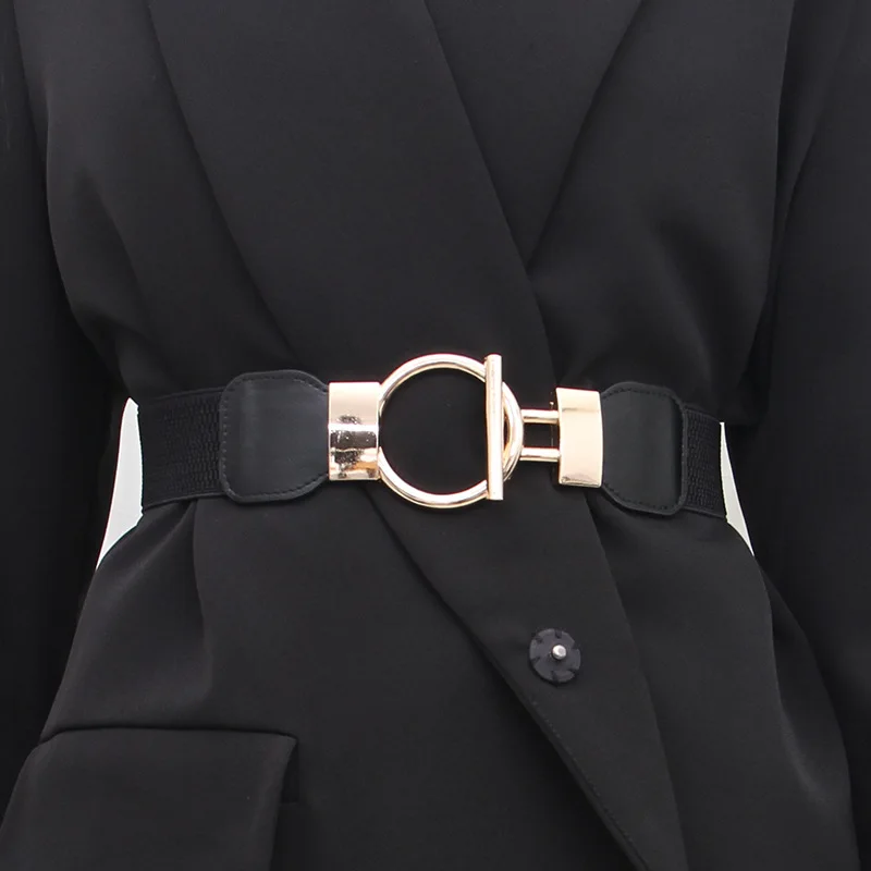 

Fashion Dress Belts for Women Simple Waist Elastic Ladies Band Round Buckle Decoration Coat Sweater Party Belt Girdle Belt Gift