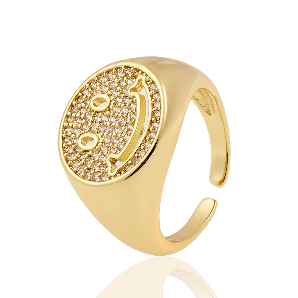 

European and Beautiful New Style Fashion Smiley Ring Copper Inlaid Zircon Retro Personality Ring Party Holiday Gift