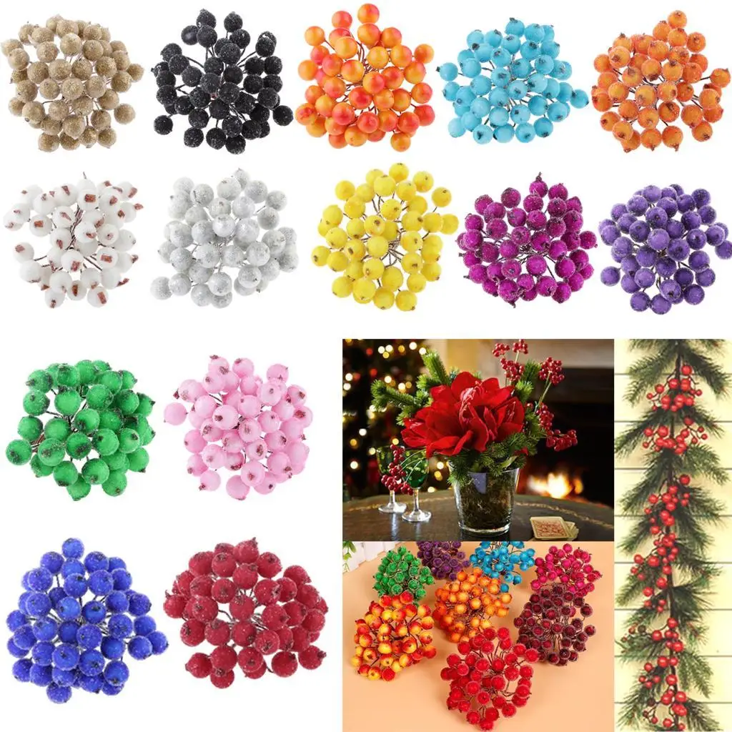 

200x Mini Christmas Frosted Berry Fruit Artificial Craft DIY Decor 14 Colors