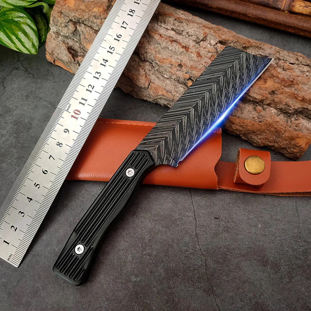 

3-inch Butcher Knife Herringbone Pattern Meat Cleaver Knife Barbecue Camping Survival Knife Steel Handle Outdoor Kitchen Knife