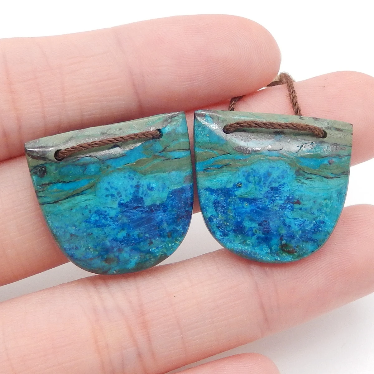 

Natural Chrysocolla Double Holes Earrings for Women, Gemstone Earrings Beads for Jewelry Making