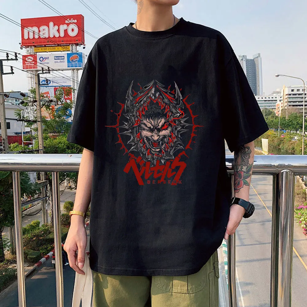 

Anime Berserk Guts Classic Japanese Design Manga Clothes Top Summer Short-sleeved Cotton Loose Casual Sports Couple T-shirt Tide