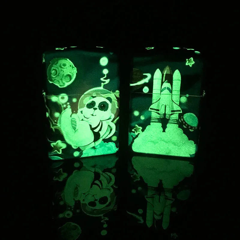 

Genuine Zorro Luminous "Space Panda" Creative Lighter Pure Copper Color Printing Windproof Kerosene Lighter Gift