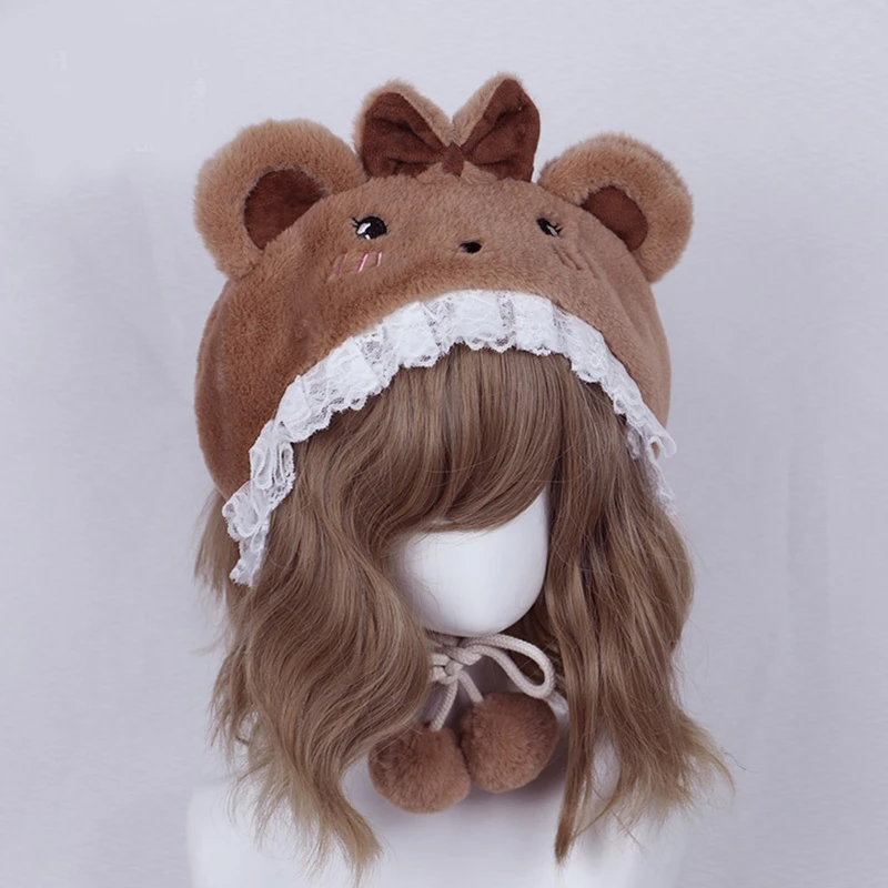 

Lovely Bear Ear Cap Wild Plush Hat Show Face Small Cute Girl Hat
