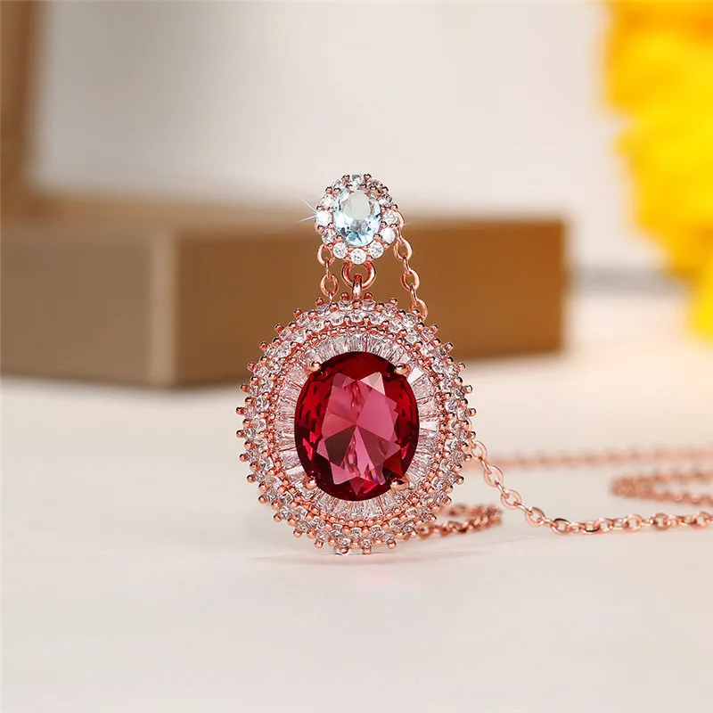 

New Luxury Fashion Women Necklace Brilliant Oval Cubic Zirconia Gorgeous Lady's Wedding Fancy Gift Statement Jewelry