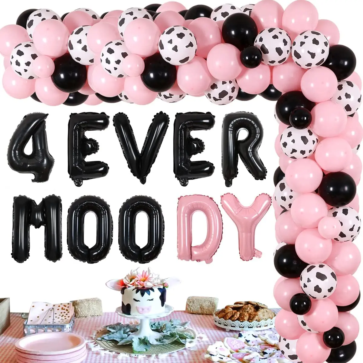 

Cow Spot Balloon Garland Kit for Girls, Birthday Party Decoration, 4th Pink, 4 Ever Moody, 4 Year Birthday Supplies