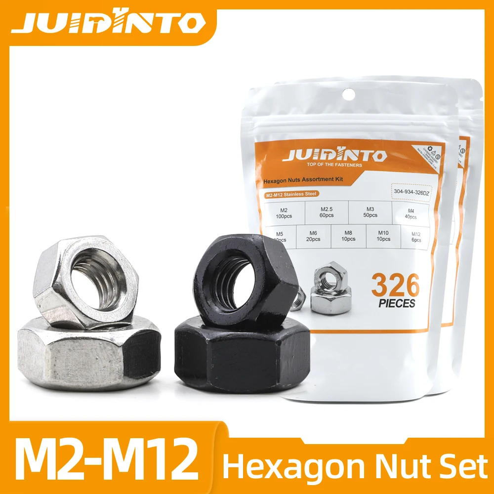 

JUIDINTO Hexagon Nuts Assortment Kit M2 M2.5 M3 M4 M5 M6 M8 M10 M12 Stainless Steel Carbon Steel Hex Nut Set for Screws Bolts