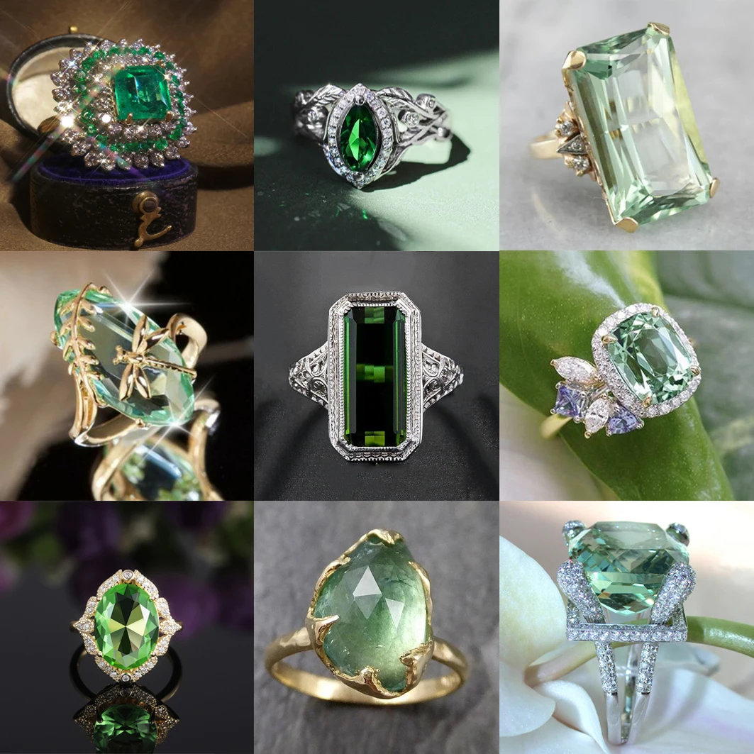 

Fashion Gorgeous Large Green Stone Women's Wedding Ring Noble Crystal Engagement Jewelry Gifts Classic Anniversary Jewelry
