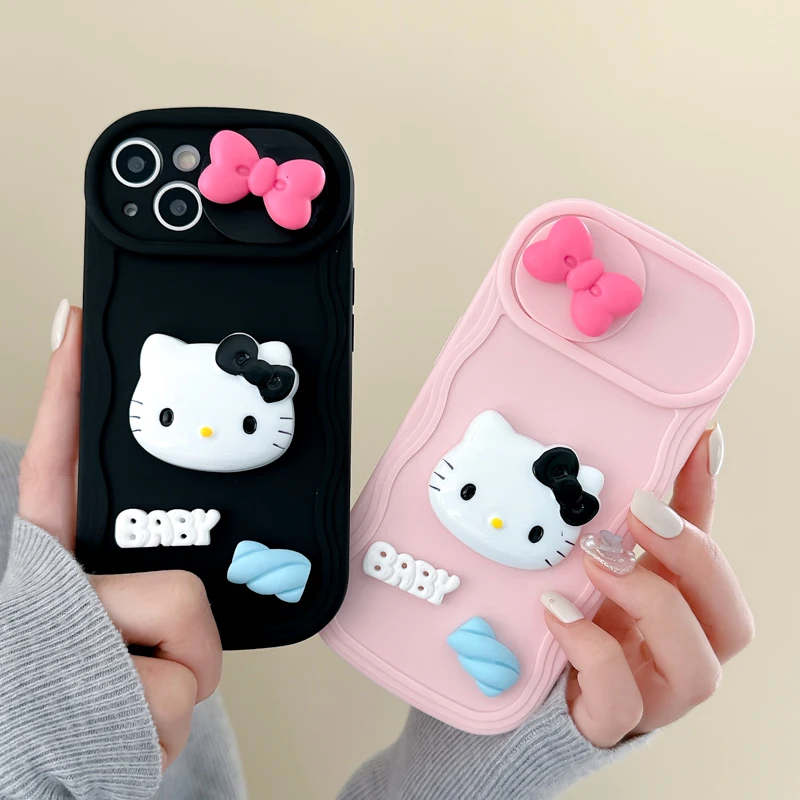 

3D Sanrio Hello Kitty Sliding Phone Cases For iPhone 14 13 12 11 Pro Max XR MAX Plus Three-dimensional Shockproof Cover Y2k