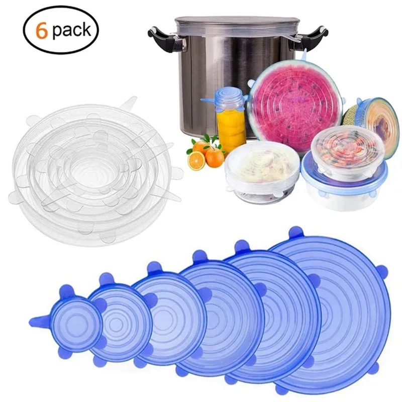 

6PCS Reusable Stretch Canning Lids Silicone Fresh-keeping Cover Refrigerator Microwave Airtight Plastic Wrap Kitchen Accessories